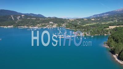 Marina Of The Bay Of Saint-Michel, Lake Of Serre-Ponçon At Its Maximum Filling Level., Viewed From Drone