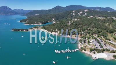 Marina Of The Bay Of Saint-Michel, Lake Of Serre-Ponçon At Its Maximum Filling Level., Viewed From Drone