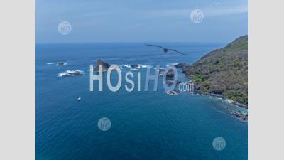 Wild Seascape And A Divers Boat At Blongas Bay, South Lombok, Indonesia - Aerial Photography