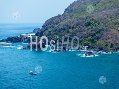 Wild Seascape And A Divers Boat At Blongas Bay, South Lombok, Indonesia - Aerial Photography