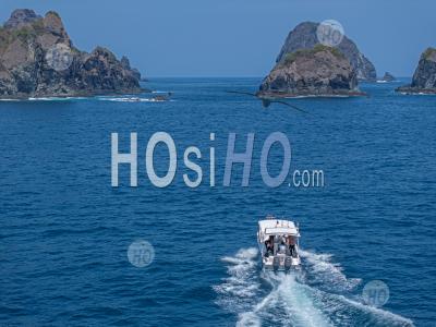 Wild Seascape And A Divers Boat At Blongas Bay, South Lombok, Indonesia - Aerial Photography