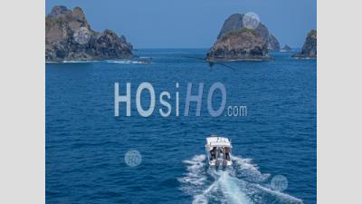 Wild Seascape And A Divers Boat At Blongas Bay, South Lombok, Indonesia - Aerial Photography