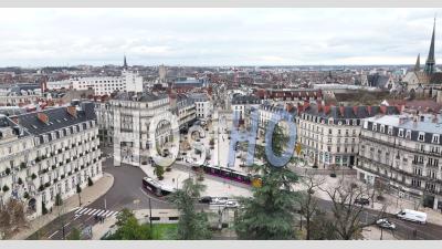 Pedestrian In The Shopping Street Of Dijon - Video Drone Footage