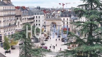 Pedestrian In The Shopping Street Of Dijon - Video Drone Footage