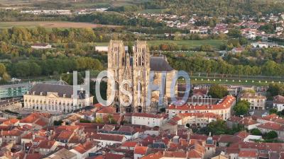 Saint Etienne Cathedral In Toul At Sunset - Video Drone Footage