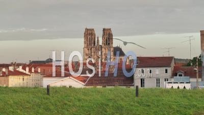 Saint Etienne Cathedral In Toul At Sunset - Video Drone Footage