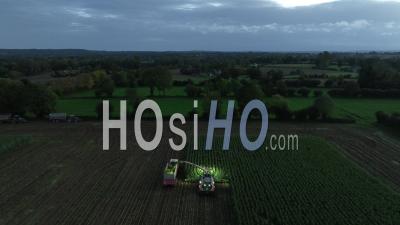 Ensilage By Night In Normandy - Video Drone Footage