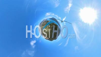 360° Aerial View (tiny Planet) Of Lake Serre Ponçon, Viewed From Drone