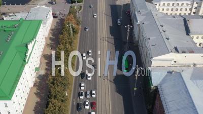 View From Above On The Central Avenue. Traffic. City Of Yekaterinburg. Russia - Video Drone Footage