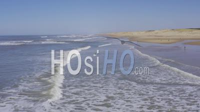 Drone View Of Lacanau Ocean, Waves And Beach