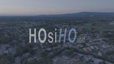 Taillades Village And Amphitheater At Dusk, France - Video Drone Footage
