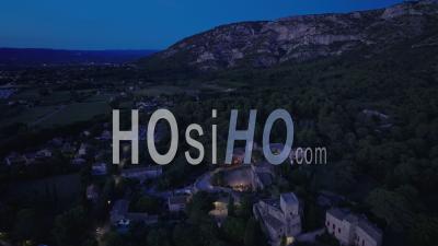 Taillades Village And Amphitheater At Dusk, France - Video Drone Footage