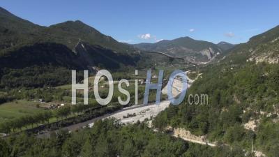 Aerial Panorama Of The Valley Of Var And Mountains At Puget-Theniers, Alpes-Maritimes, France - Video Drone Footage